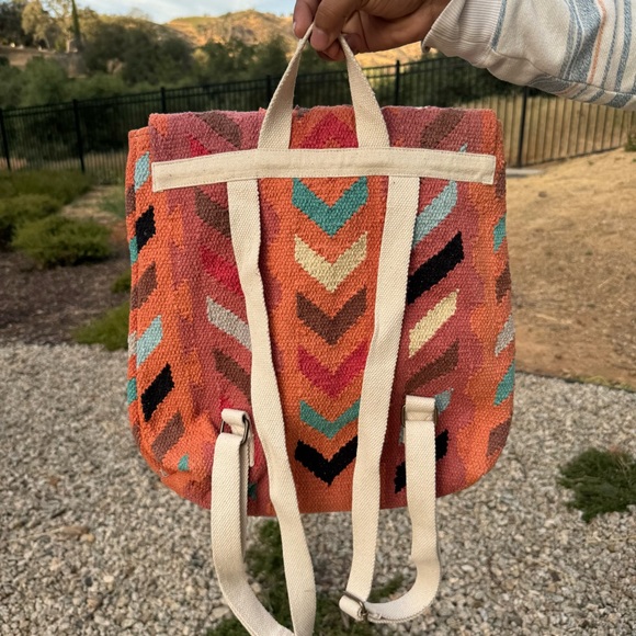 Orange Teal Tribal Print Arrow Cotton Backpack - Picture 5 of 8